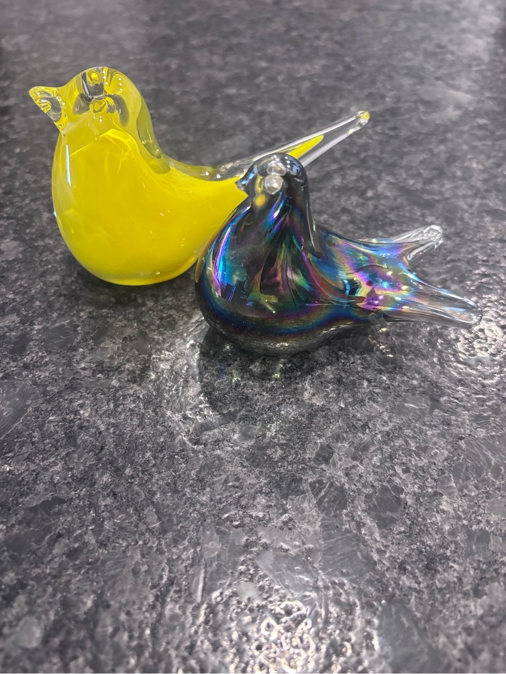 Set of 2 Iridescent Glass Decorative Bird Figurines Paper Weights